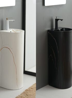 黑色立柱盆洗手盆小户型陶瓷一体C洗手台单盆简约立柱式落地洗脸