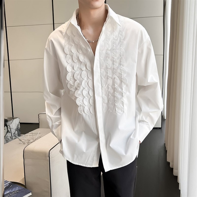 夏季衬衫男长袖小众立体花边裁剪宽松版青年设计感发型师潮流衬衣