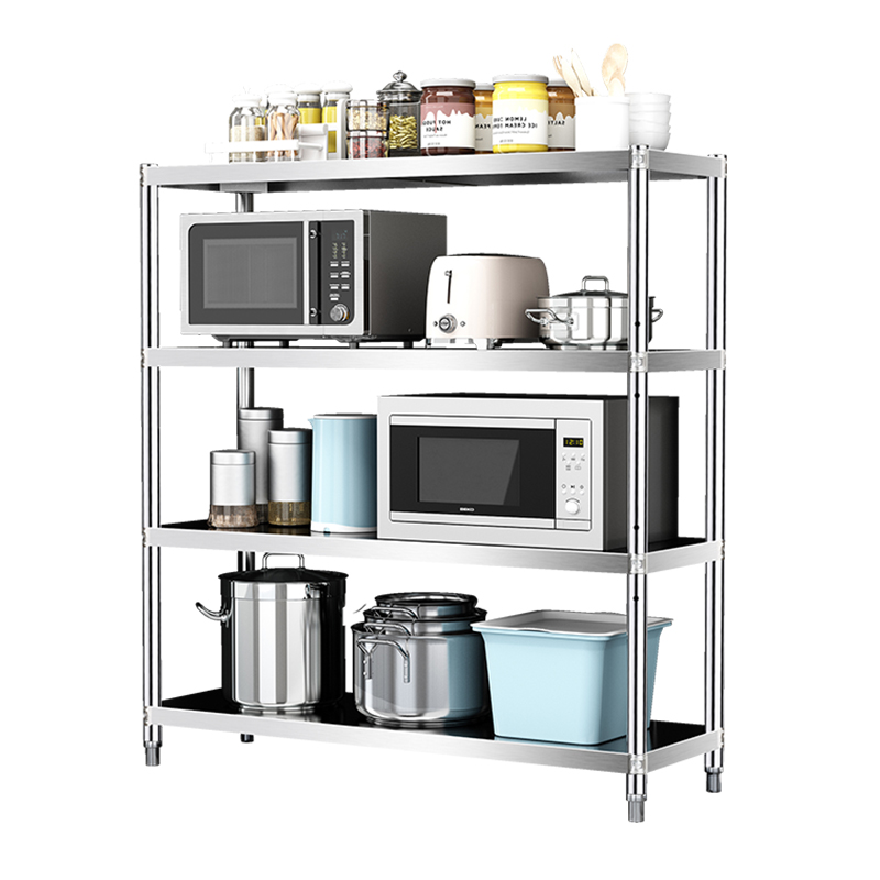 304不锈钢厨房置物架落地式多层微波炉加厚放锅架子4层收纳架加粗