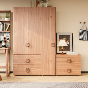 实木儿童衣柜原木现代青少年衣橱C红檀木家用卡通熊卧室宝宝收纳