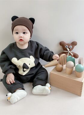 婴儿秋冬装宝宝连l体衣加绒加厚爬服外出服网红哈衣可爱爬服ins风