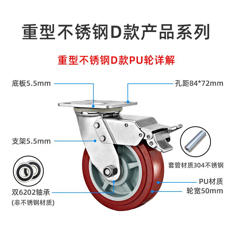重型不轮锈钢脚04轮4/5/6/8寸聚氨酯PU音/尼龙PA/静TP3650R橡胶
