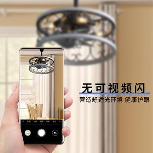 跨静境新款田园美式吊扇灯复木艺卧室F04风扇古灯餐厅形音电隐扇