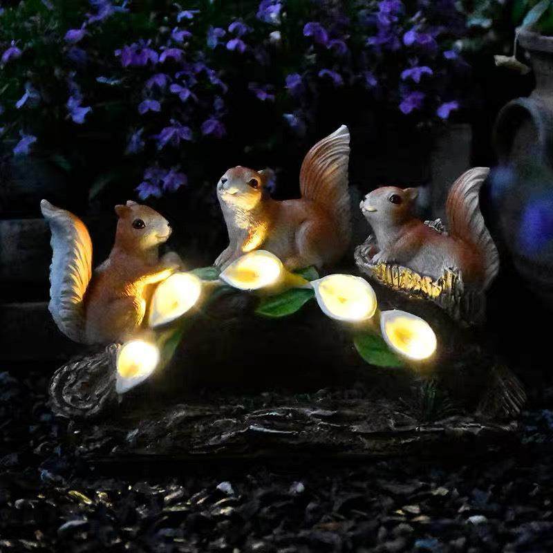 物树松鼠太阳动能灯装饰桌面9228908摆件脂花园小夜灯可发光阳台