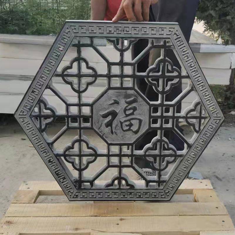 石雕雕壁画中青影壁石雕浮雕地雕浮镂空窗花石式庭院玄关福字石窗