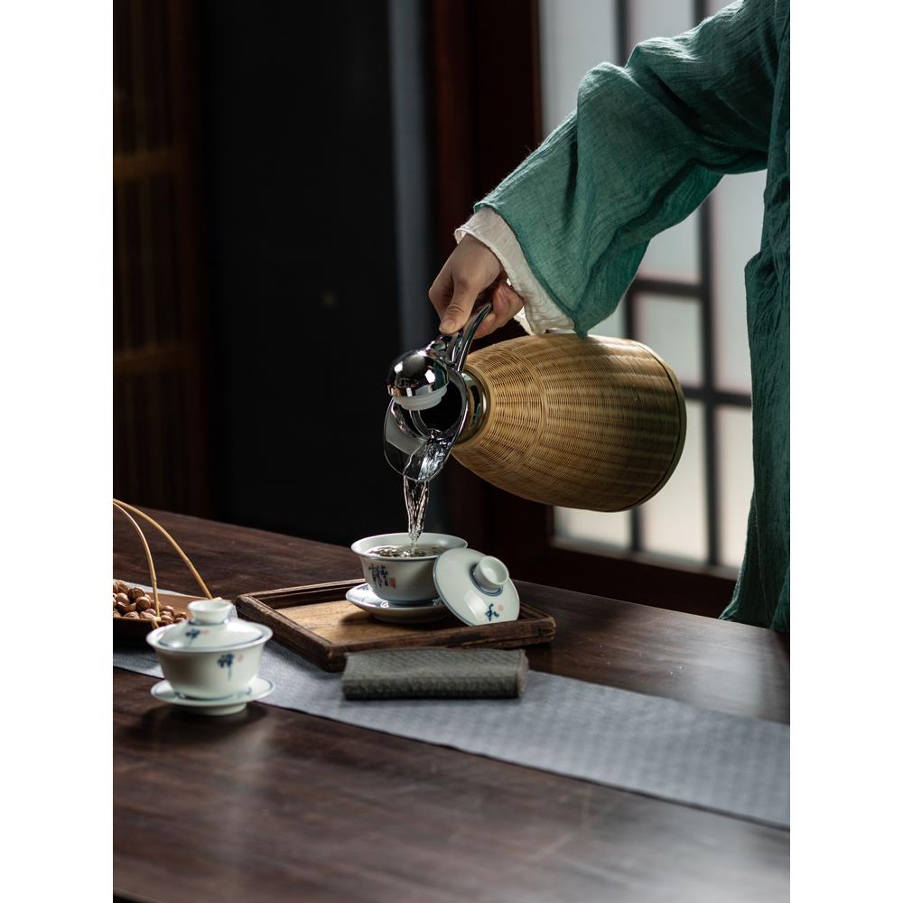酒店不锈钢水瓶家用暖瓶复茶古热老壶式开水404瓶竹编外壳暖水瓶