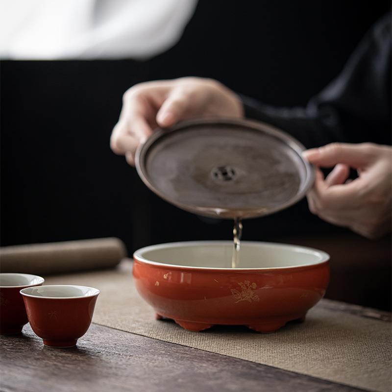 矾红仿做mjtc古锡盖水旧壶承文人干泡圆形瓷蓄盘茶道小茶陶盘