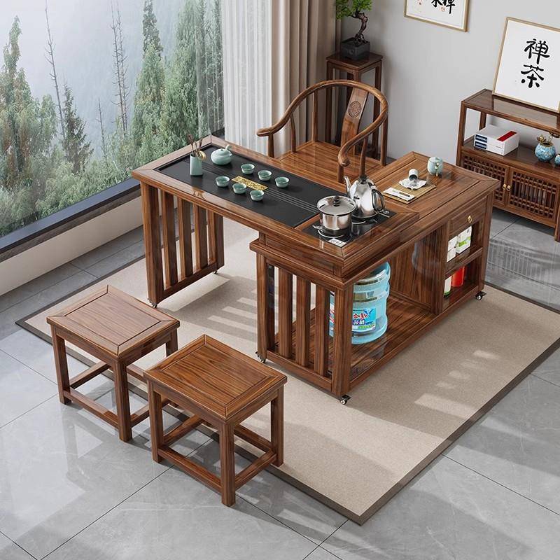 实木桌旋式茶台茶阳台小CXG户型移动1米1.转米桌椅组合橡胶木2带