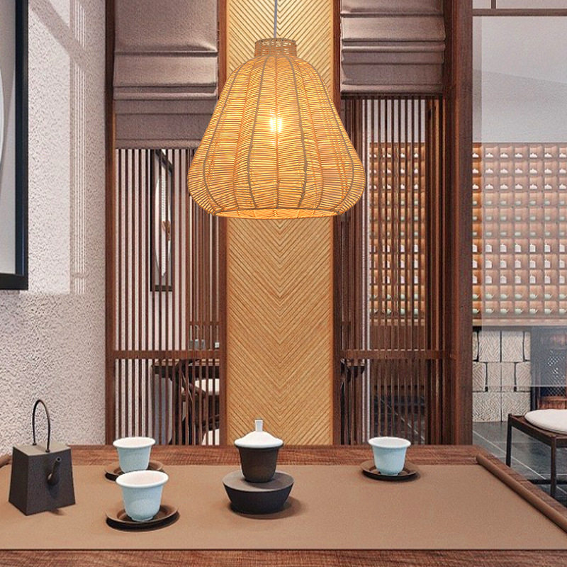 复古藤编吊灯创意手工编织灯日式田园卧室客厅餐厅酒吧藤艺吊灯
