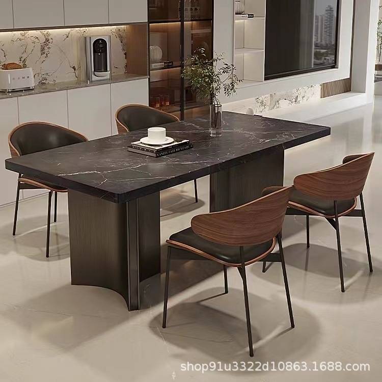 意式极简下挂加厚岩板餐桌家用现代简约长方形饭桌轻奢高感餐桌椅