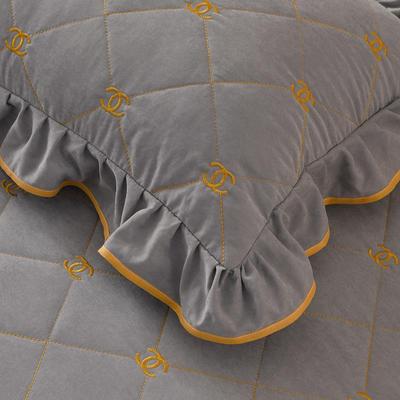 纯色x绗F78M8988夹棉枕套花一对装荷叶边枕芯套子加厚单人4874cm