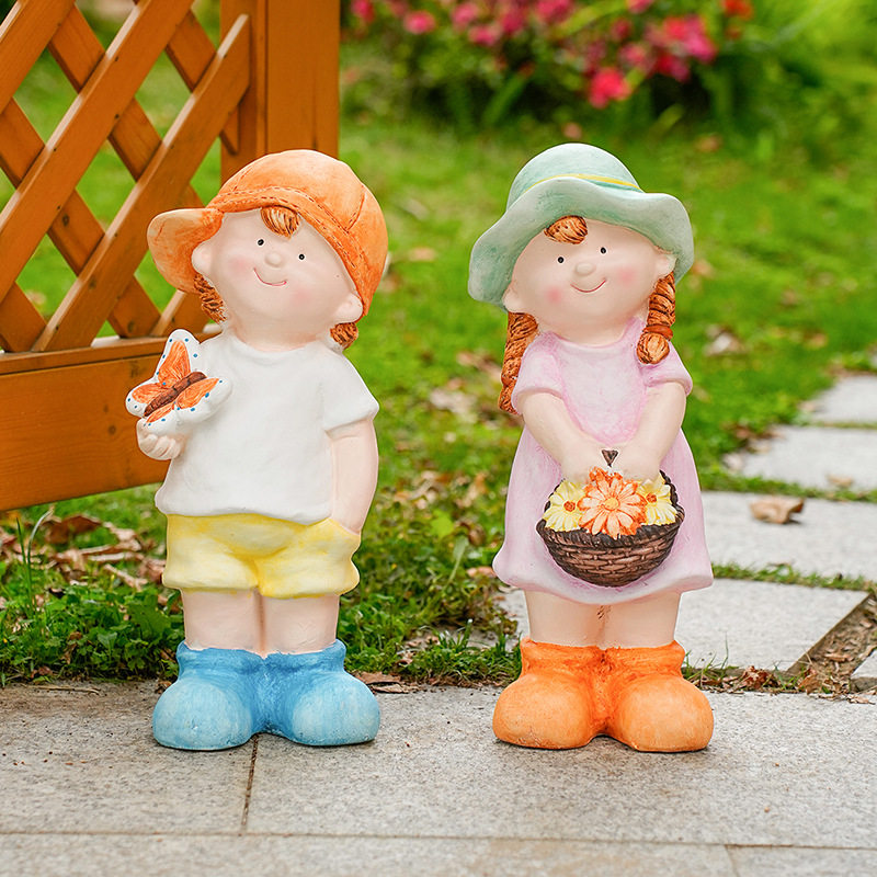 创意卡通人物摆件男孩女孩摆件户外庭院花园装饰布置造景幼儿园