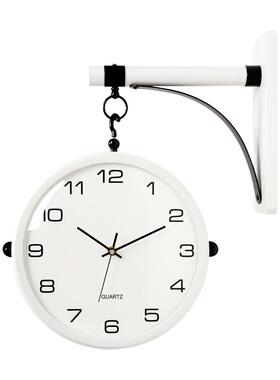 欧式奢意挂轻静钟表客厅简约双面时钟音创两面白色挂表F76TM5SThd