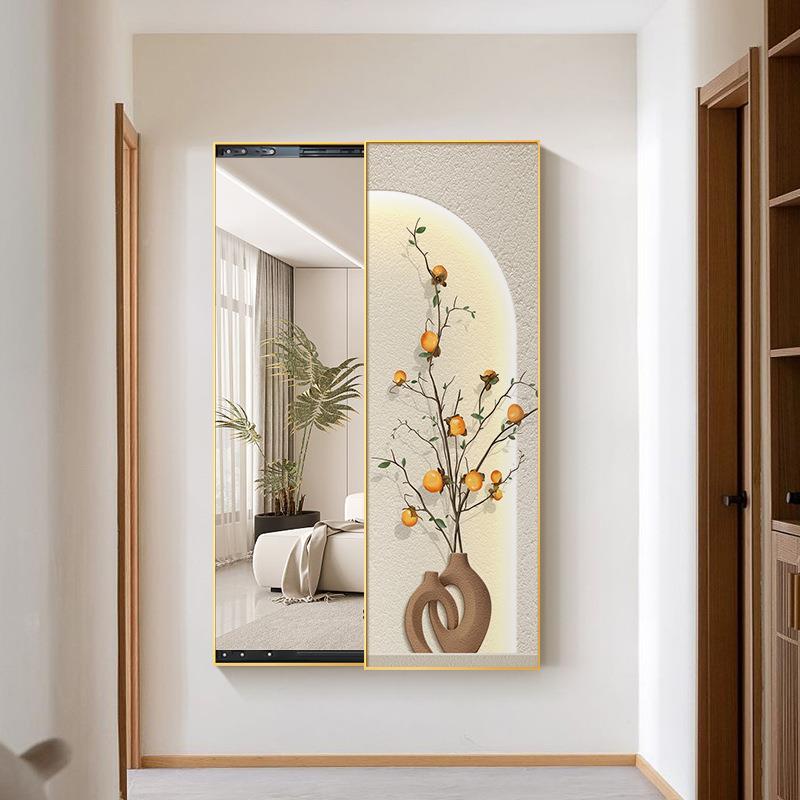 隐形镜子穿衣镜装饰可画柿子玄关壁风奶油推拉遮挡暗藏式挂全DPX