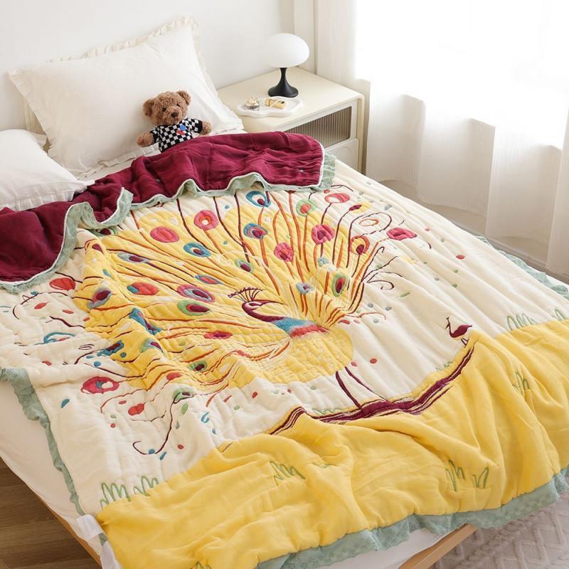 十层软A类精洗梳棉泡芙被四通季用机柔naPDKi2K卡通盖毯加厚全棉