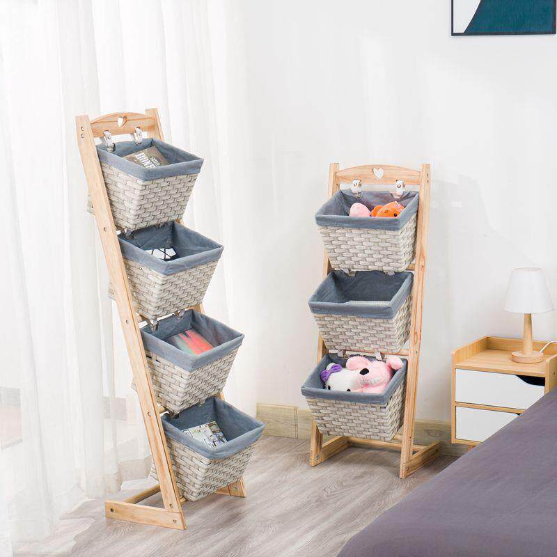 木多置架架书报架杂物收纳筐储物物架田园布艺客厅卧ALthlofg室收