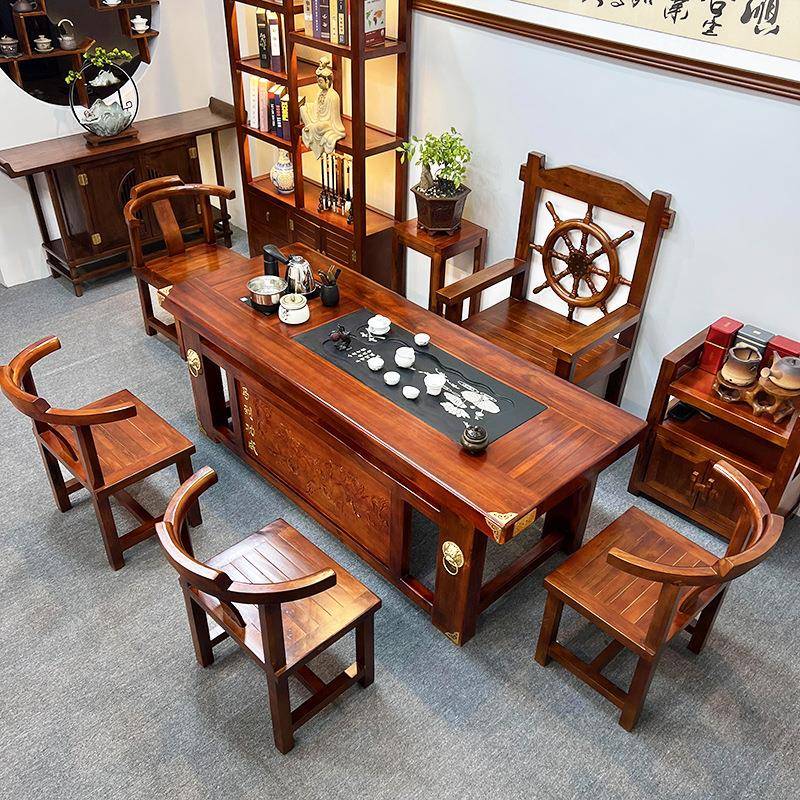 泡茶桌茶台老木船木现代中式客厅茶几实一体办公室高端茶DTJ桌椅
