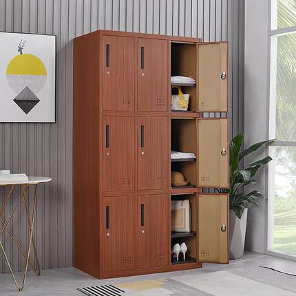 加厚铁艺木纹更MY23衣员工柜宿舍柜多门储物柜家用衣带柜用锁家柜