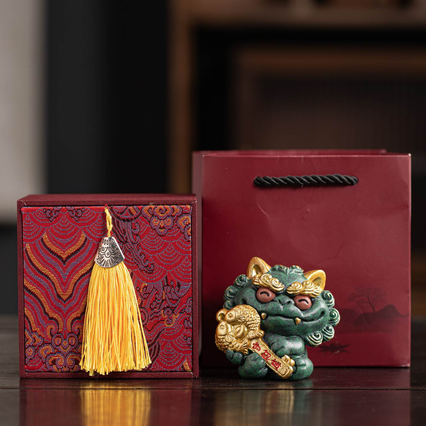国潮风狮爷守财库桌面摆件彩金狮子财库满满家居客厅桌面装饰礼品