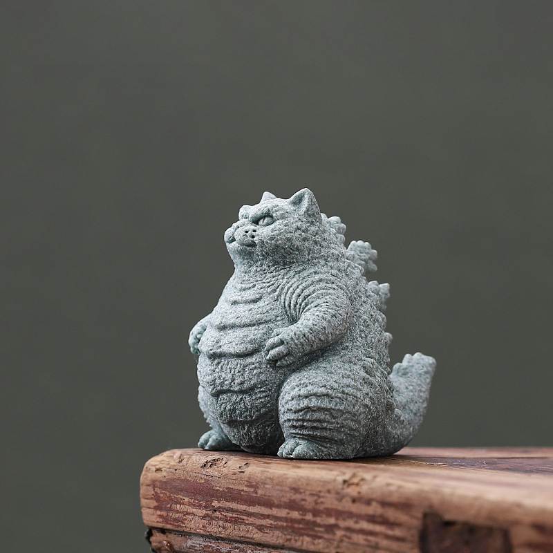 创意喵斯拉茶宠茶玩摆件可爱猫头怪兽鱼缸造景家居客厅桌面装饰品