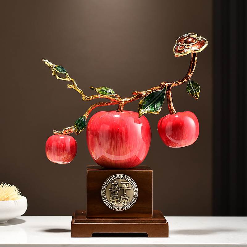 珐琅彩苹果摆件高档如意新中式客厅电视柜博古架装饰乔迁新居礼品