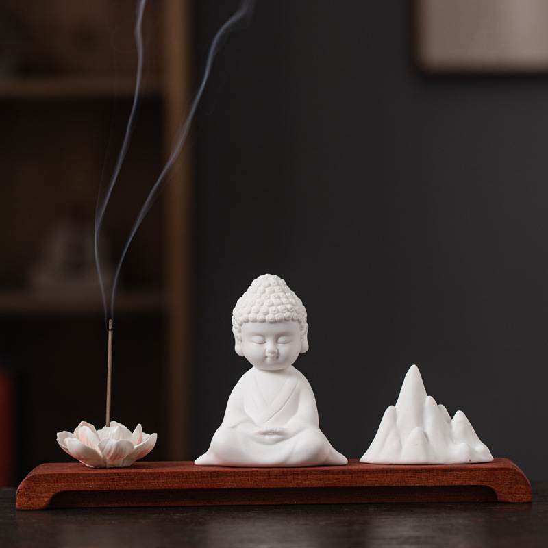 禅意白瓷如来线香炉香插摆件中式佛像茶宠家居客厅茶桌茶空间装饰