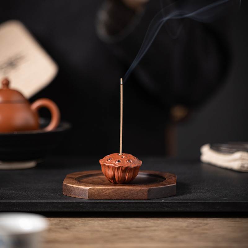 创意紫砂莲蓬线香插茶宠摆件精品可养香托香托香盘底座茶桌装饰品