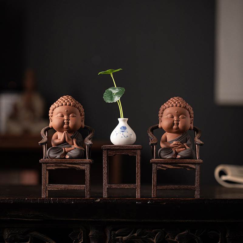 中式禅意小如来紫砂茶宠摆件创意四不小和尚可养茶室桌面装饰礼品