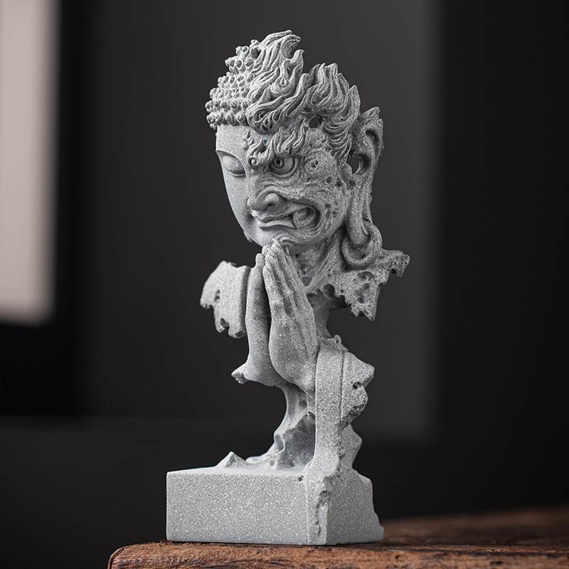 中式释迦牟尼佛像摆件创意佛魔一念之间鱼缸造景园艺茶室桌面装饰