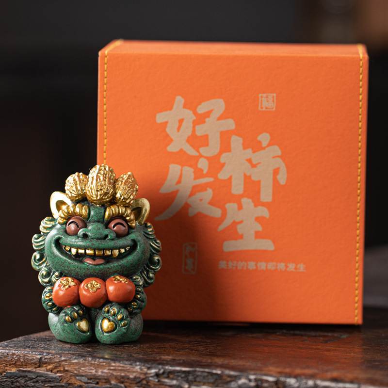 创意青砂石彩金三生三世茶宠摆件国潮好运连连生日礼品周年庆礼品