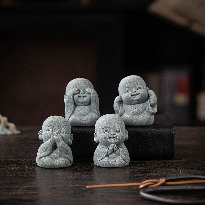 创意可爱四不小和尚茶宠迷你小摆件禅意小沙弥鱼缸造景桌面装饰品