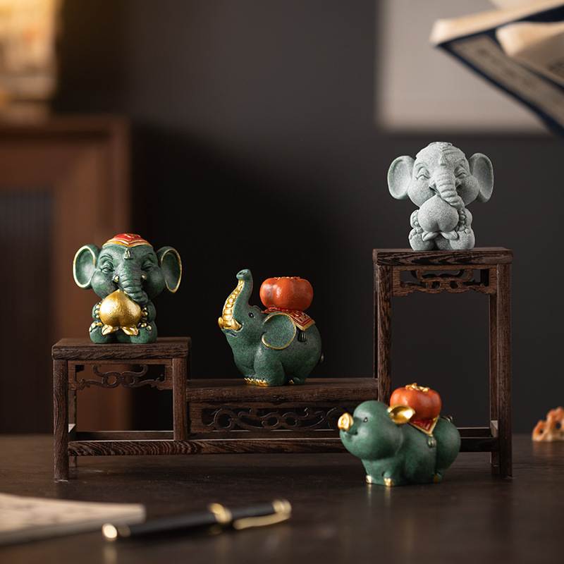 新中式长寿吉象桌面装饰摆件招财大象柿柿吉祥乔迁送长辈生日礼物