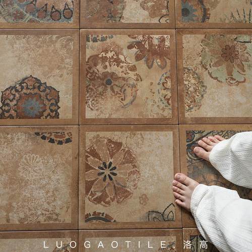 法式乡村田园风覆古拼花砖中古浴室阳台民宿餐饮咖啡店防滑瓷砖