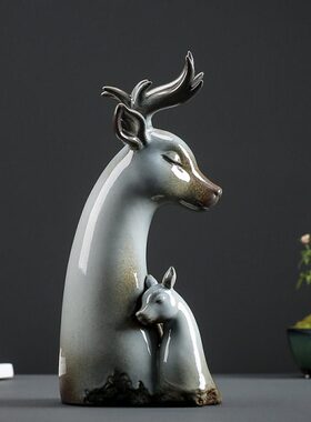 久造陶瓷母子鹿创意摆件中式家居客厅电视柜招财梅花鹿工艺品装饰