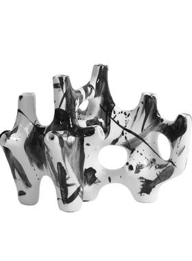 现代简约侘寂风抽象几何摆件珊瑚图绘卧室样板房售楼处书柜摆件