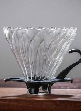 加厚手工玻璃咖啡漏斗滴滤杯 V60滴漏过滤杯条纹玻璃咖啡过滤器