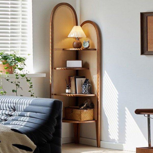 法式中复古实木藤编三拐转角柜子置物书架客厅沙发边收纳屏风装饰,住宅家具,角柜,淘宝优惠券,粉丝福利购,淘宝优惠卷