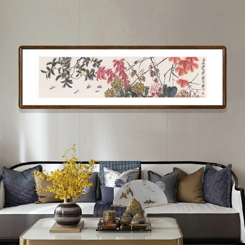 国画花卉字画新中式客厅背景墙装饰画书房横版壁画齐白石繁花似锦图片