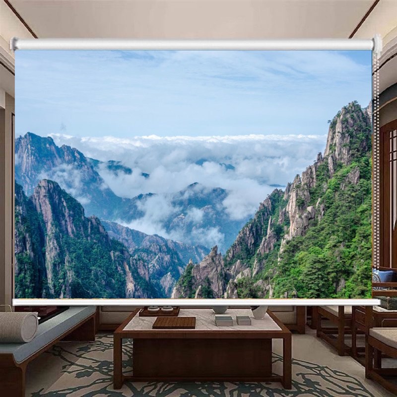 有山无水靠山图风景画卷帘客厅办公室遮阳遮光窗帘升降卷拉式防水