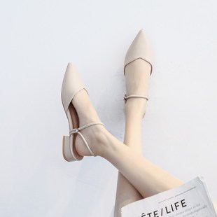 女平底2024夏季 淑女温柔女鞋 新款 鞋 低跟仙女风百搭配裙 包头凉鞋