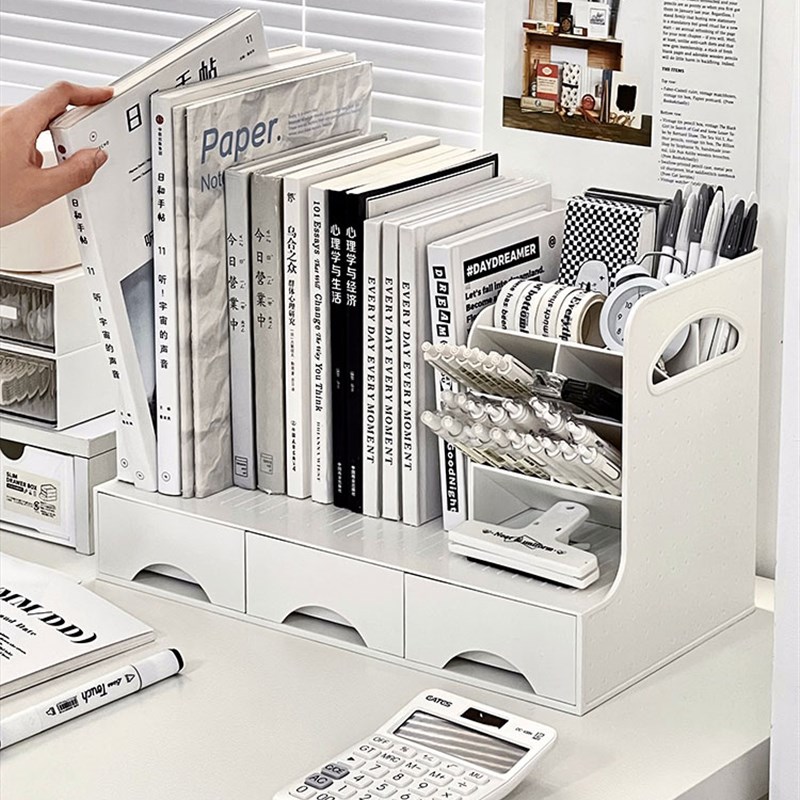 桌面收纳盒书立架书架杂物置物架宿舍书桌抽屉式笔筒文具整理盒
