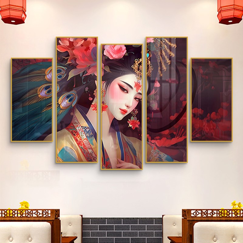 国潮风墙面装饰画火锅店饭店包厢包间背景墙壁画京剧花旦脸谱挂画