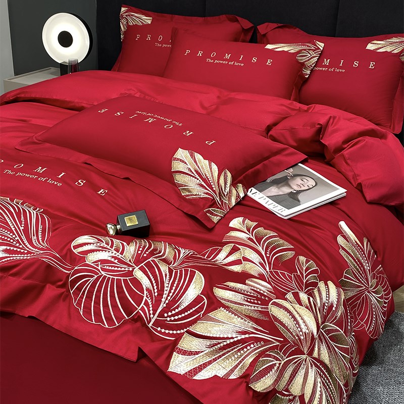 婚礼专用四件套全棉喜庆大红色结婚床上用品新婚全棉婚嫁被套床单