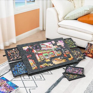 拼图桌板折叠带支架盖子6抽屉式成人儿童拼图垫分类毛毡拼图/拼板