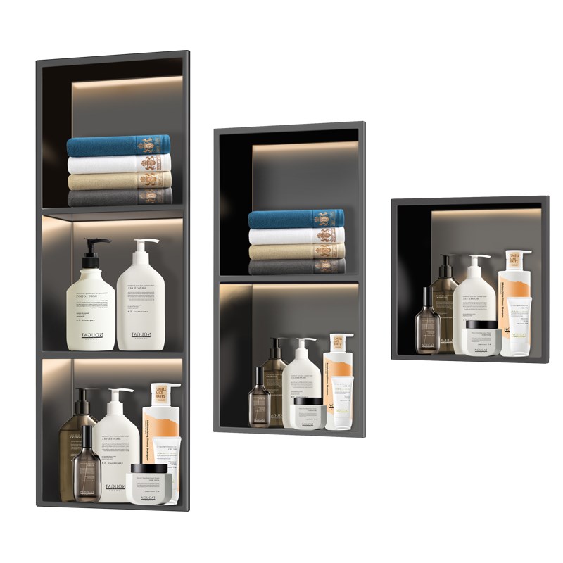 304不锈钢卫生间壁龛嵌入式极窄边框浴室存放收纳置物架柜定制