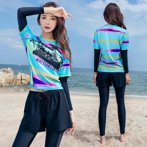 潜水服泳衣女款四件套长袖长裤防C晒水母衣海边冲浪服显瘦保守泳