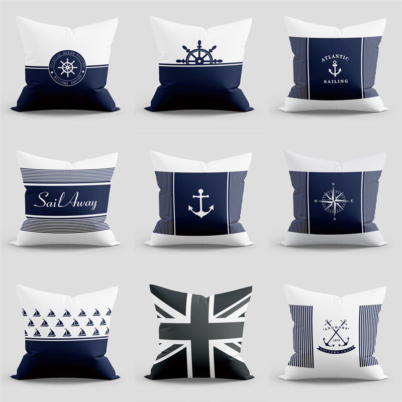 现代简约抱枕靠垫海洋风蓝色船锚家居靠垫抱枕咖啡店酒吧装饰品,居家布艺,抱枕被,淘宝优惠券,粉丝福利购,淘宝优惠卷