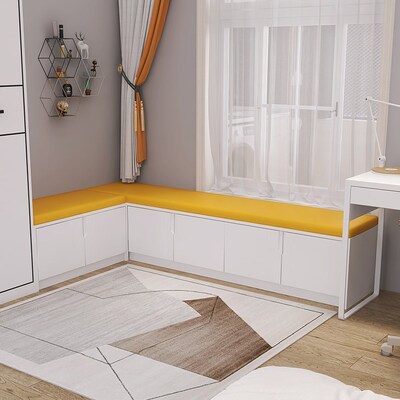 家用转角飘窗柜j储物收纳一体阳台软包阳台L型地柜可坐落地置物柜