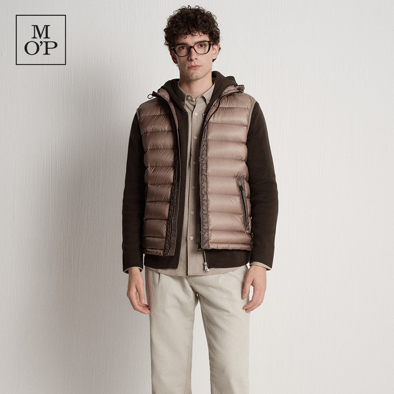 Marc O'Polo/MOP2025冬季新款可脱卸帽格纹肌理中厚羽绒马甲男士