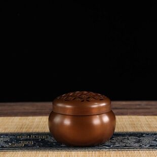 紫铜香炉纯铜香炉万字炉红铜檀香熏香线香盘香炉香篆铜禅意炉手炉